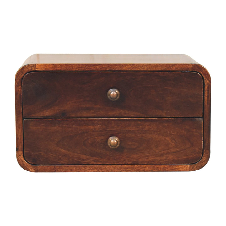 Solid Wood Curved California Walnut Wall-Mounted Bedside, 2-Drawers