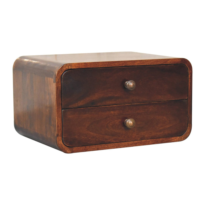 Solid Wood Curved California Walnut Wall-Mounted Bedside, 2-Drawers