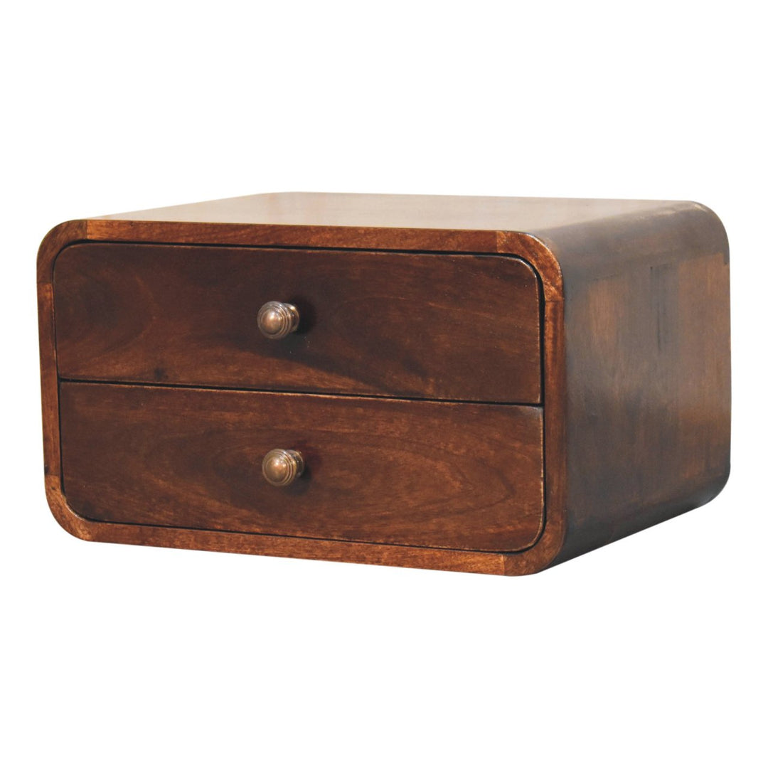 Solid Wood Curved California Walnut Wall-Mounted Bedside, 2-Drawers