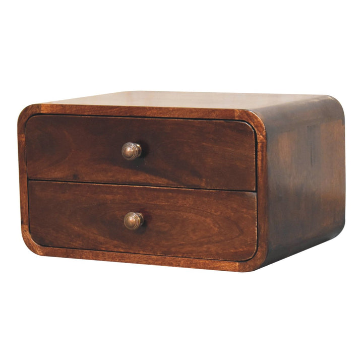 Solid Wood Curved California Walnut Wall-Mounted Bedside, 2-Drawers