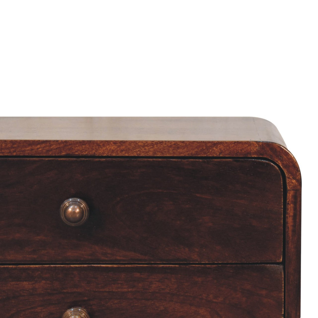 Solid Wood Curved California Walnut Wall-Mounted Bedside, 2-Drawers