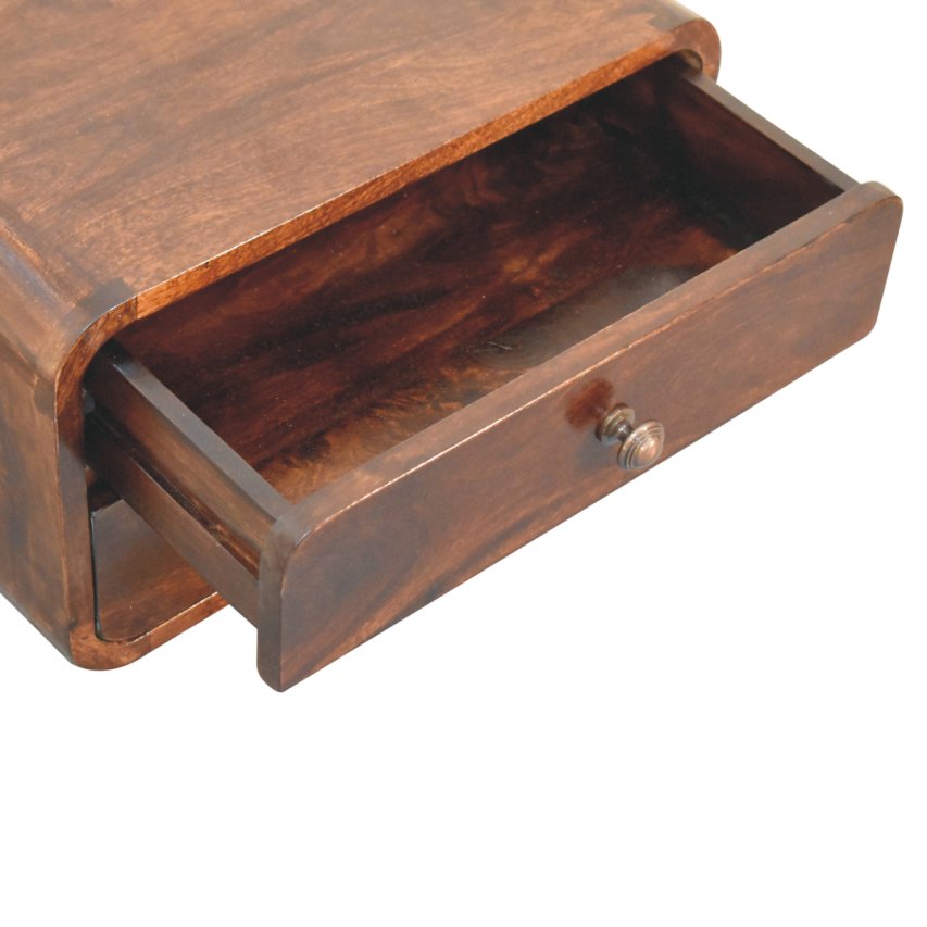 Solid Wood Curved California Walnut Wall-Mounted Bedside, 2-Drawers