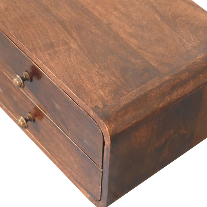 Solid Wood Curved California Walnut Wall-Mounted Bedside, 2-Drawers