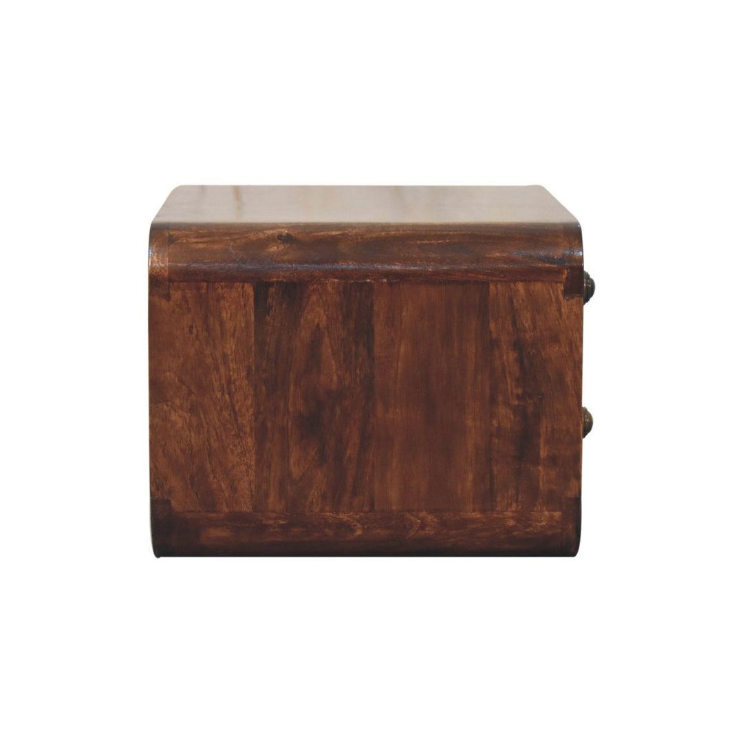 Solid Wood Curved California Walnut Wall-Mounted Bedside, 2-Drawers