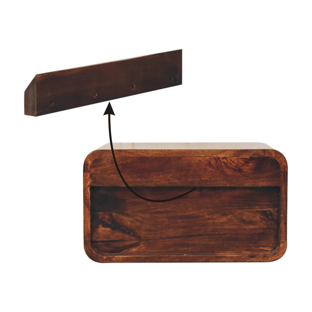 Solid Wood Curved California Walnut Wall-Mounted Bedside, 2-Drawers