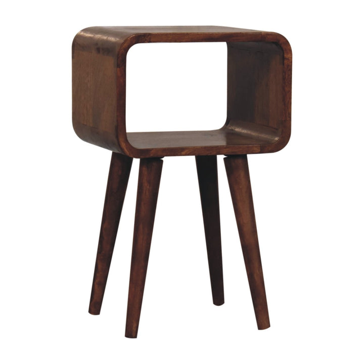 Solid Wood Mini Honey Caramel Curved Open Nightstand, Brown