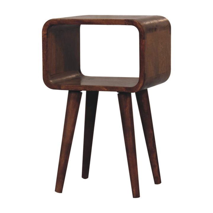 Solid Wood Mini Honey Caramel Curved Open Nightstand, Brown