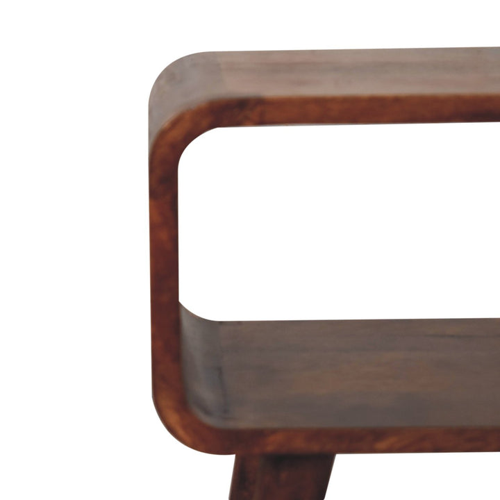 Solid Wood Mini Honey Caramel Curved Open Nightstand, Brown