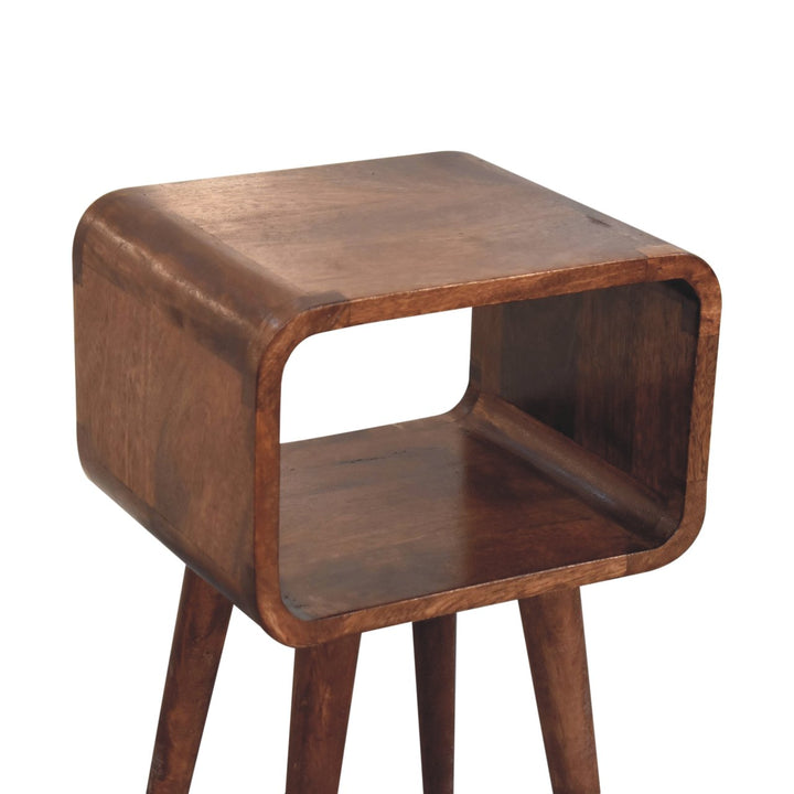 Solid Wood Mini Honey Caramel Curved Open Nightstand, Brown
