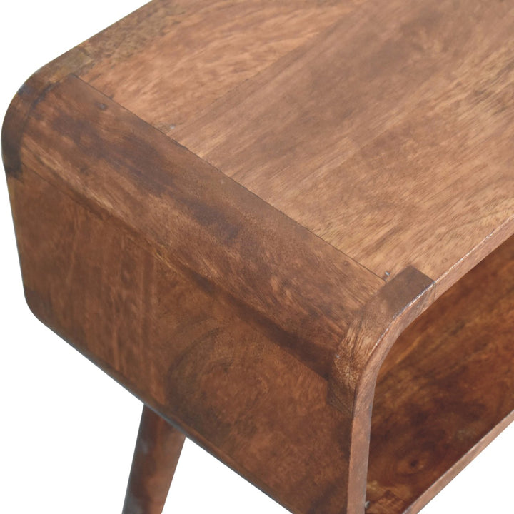 Solid Wood Mini Honey Caramel Curved Open Nightstand, Brown