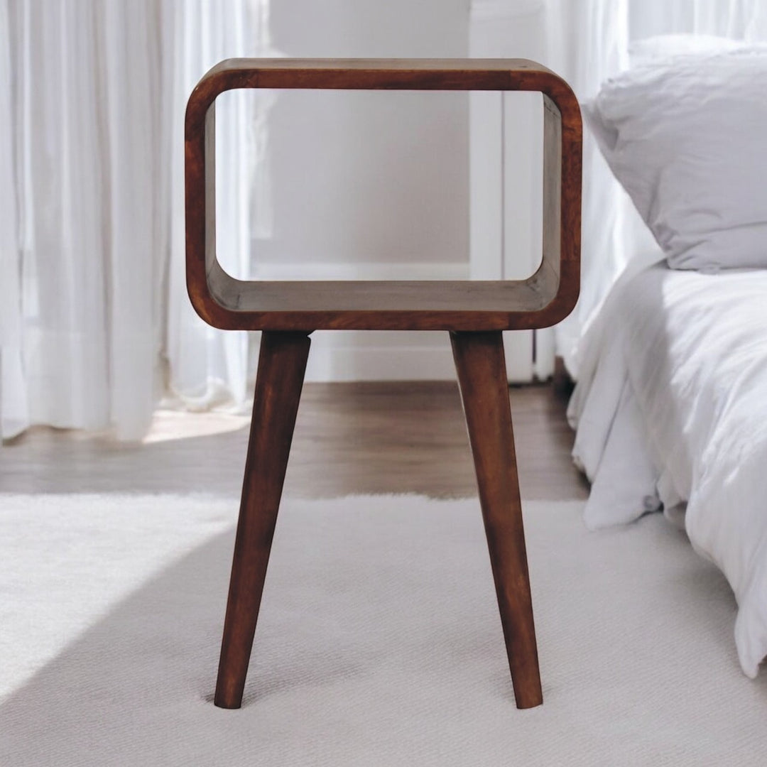 Solid Wood Mini Honey Caramel Curved Open Nightstand, Brown