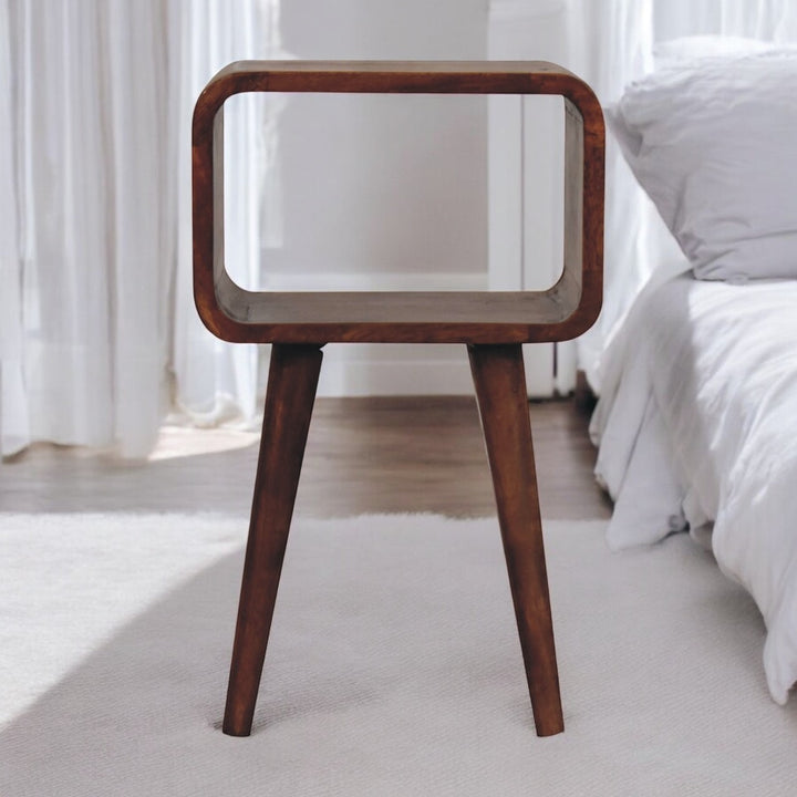 Solid Wood Mini Honey Caramel Curved Open Nightstand, Brown