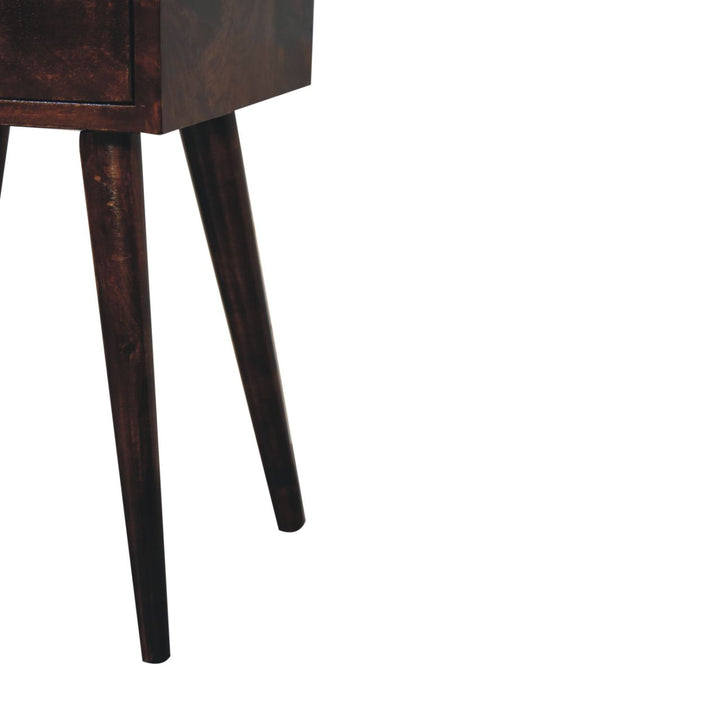 Solid Wood Mini California Walnut Nightstand, 1-Drawer, 1 Open-Slot, Nordic Legs, Dark Brown
