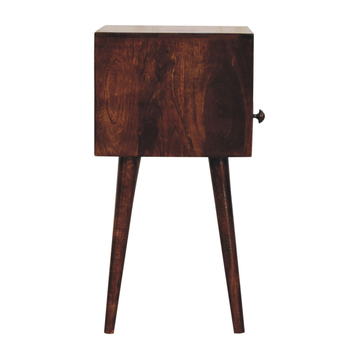 Solid Wood Mini California Walnut Nightstand, 1-Drawer, 1 Open-Slot, Nordic Legs, Dark Brown