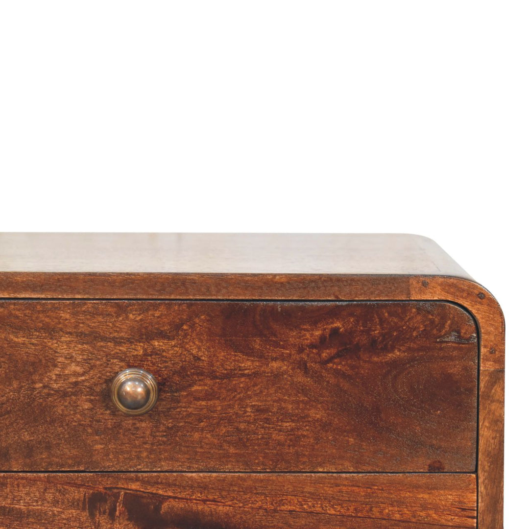 Solid Wood Curved California Walnut Nightstand, 2-Drawers, Nordic Legs, Dark Brown