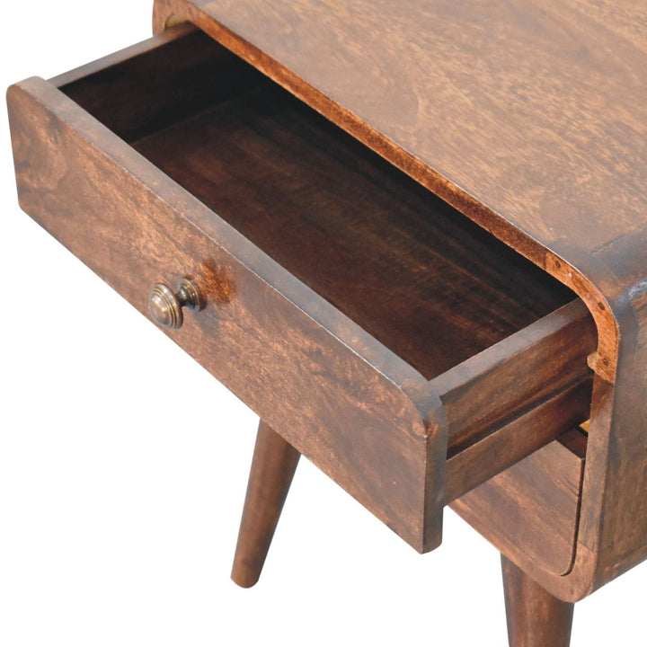 Solid Wood Curved California Walnut Nightstand, 2-Drawers, Nordic Legs, Dark Brown