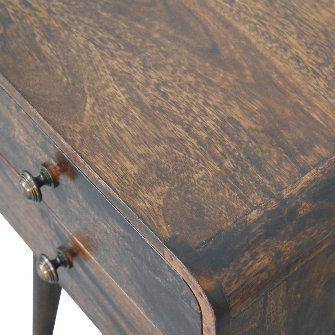 Solid Wood Curved California Walnut Nightstand, 2-Drawers, Nordic Legs, Dark Brown