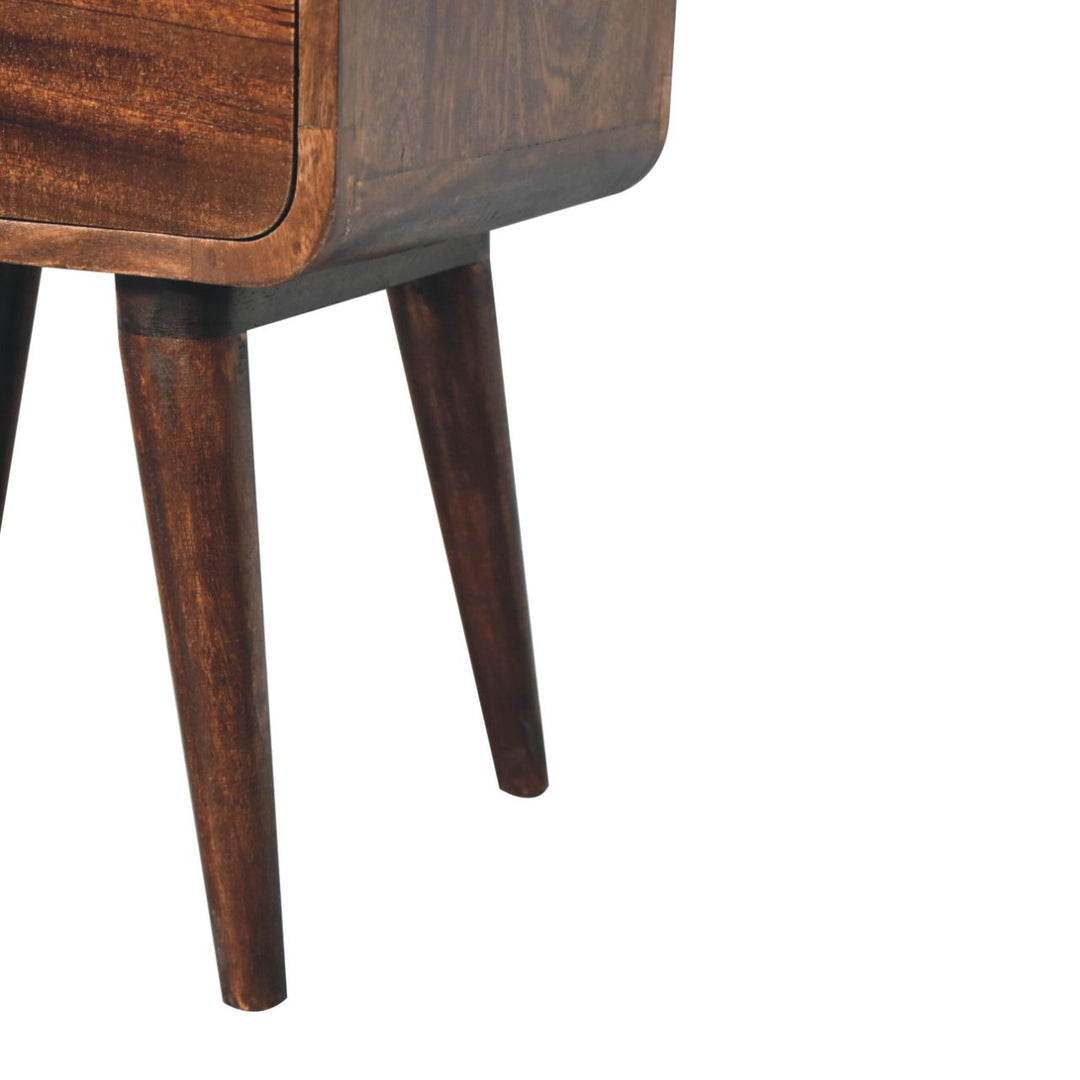 Solid Wood Curved California Walnut Nightstand, 2-Drawers, Nordic Legs, Dark Brown
