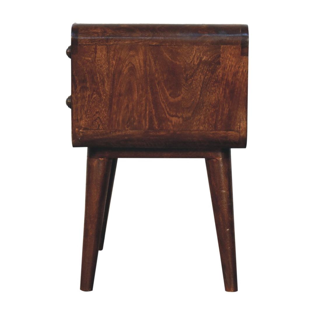 Solid Wood Curved California Walnut Nightstand, 2-Drawers, Nordic Legs, Dark Brown