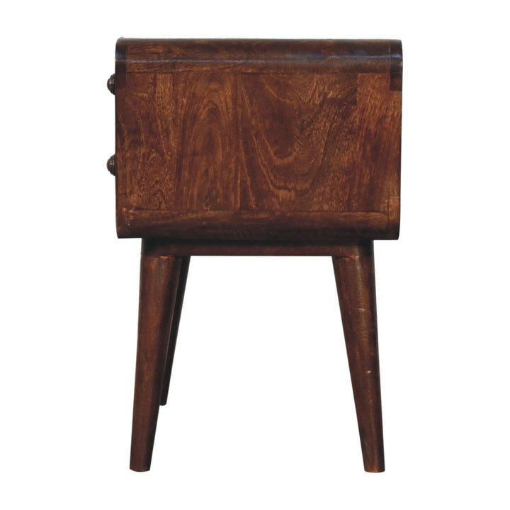 Solid Wood Curved California Walnut Nightstand, 2-Drawers, Nordic Legs, Dark Brown