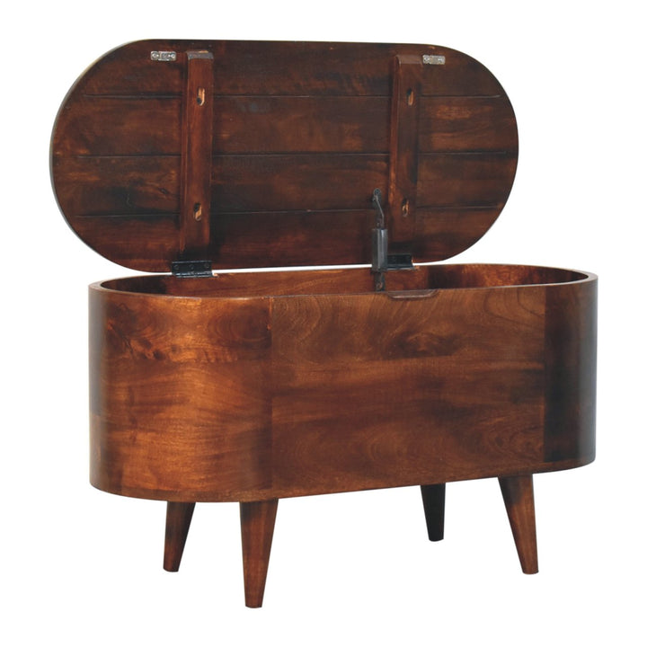 Solid Wood California Walnut Rounded Lid-Up Blanket Box, Nordic Legs, Brown