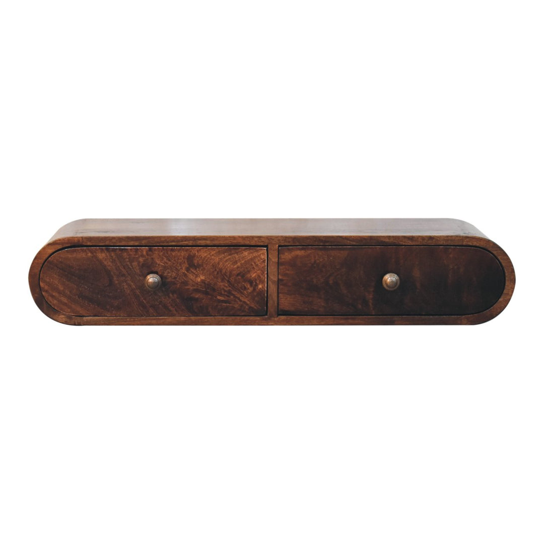 Solid Wood Wall-Mounted California Walnut Console Table, 2 Drawers, Brown