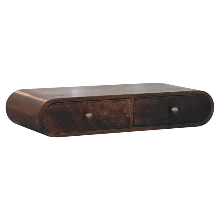 Solid Wood Wall-Mounted California Walnut Console Table, 2 Drawers, Brown