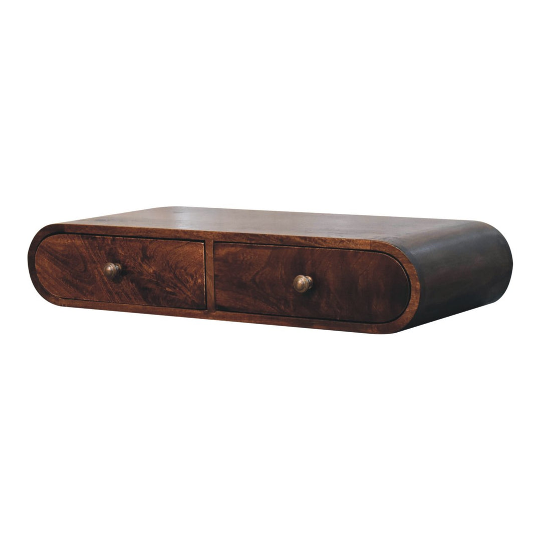 Solid Wood Wall-Mounted California Walnut Console Table, 2 Drawers, Brown