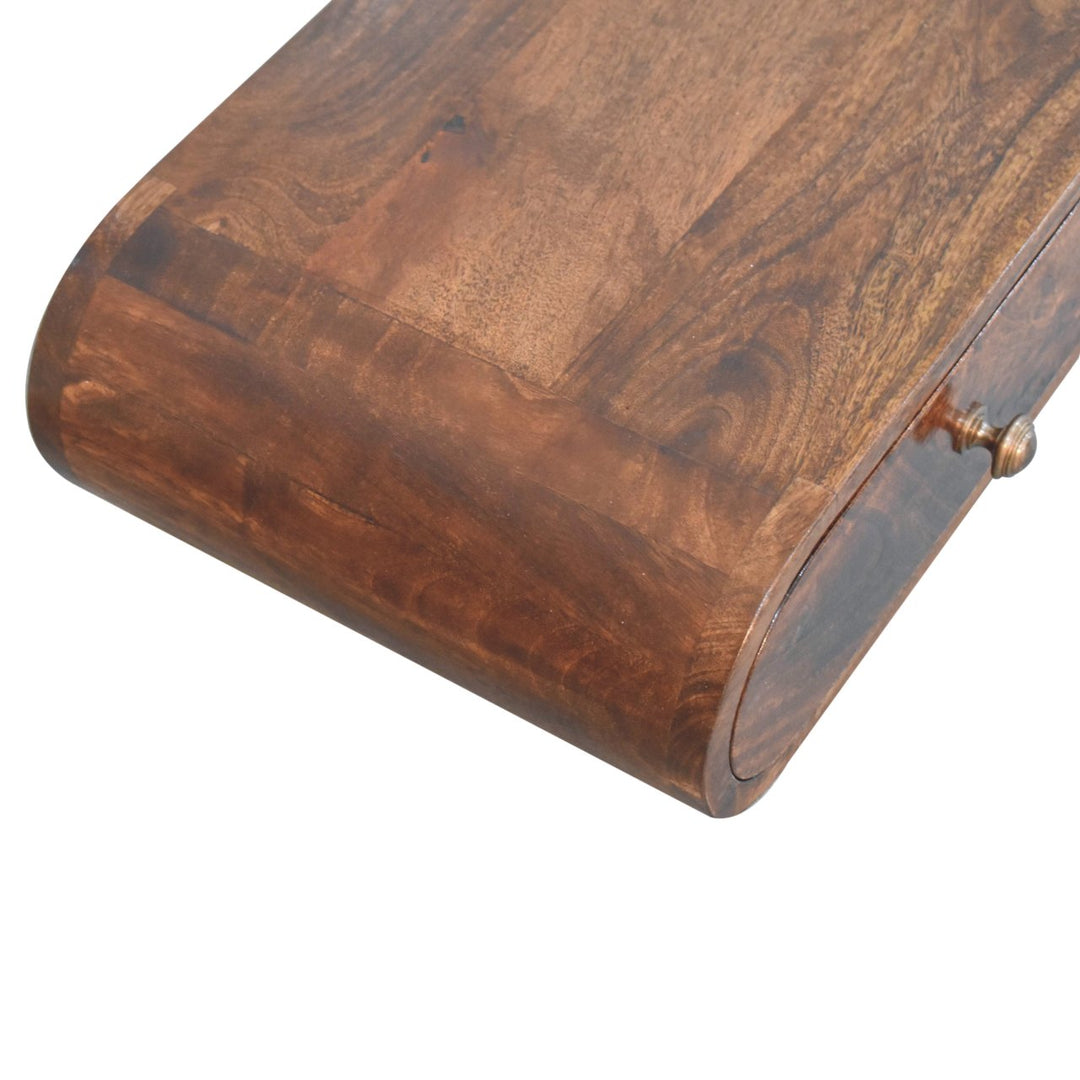 Solid Wood Wall-Mounted California Walnut Console Table, 2 Drawers, Brown