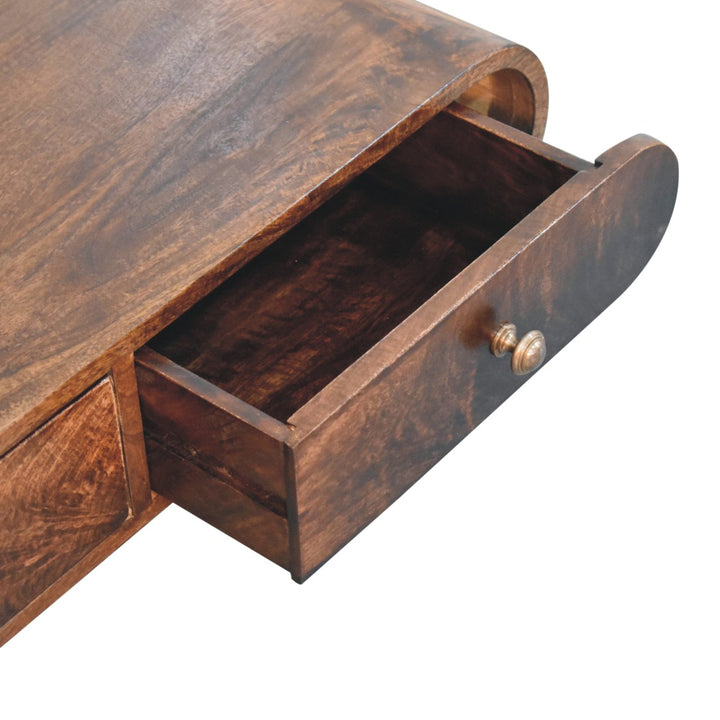 Solid Wood Wall-Mounted California Walnut Console Table, 2 Drawers, Brown