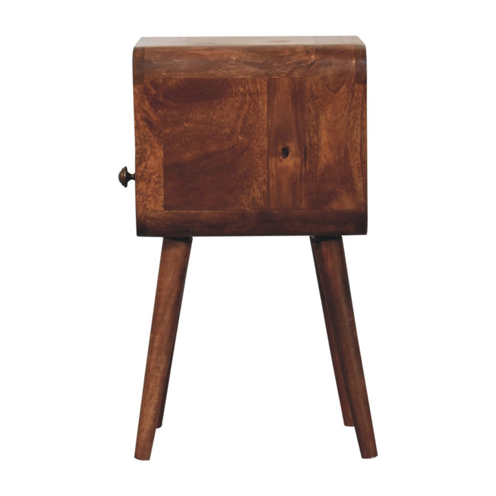 Solid Wood Mini Honey Caramel Curved Nightstand with Open Slot, 1-Drawer, Nordic Legs, Brown