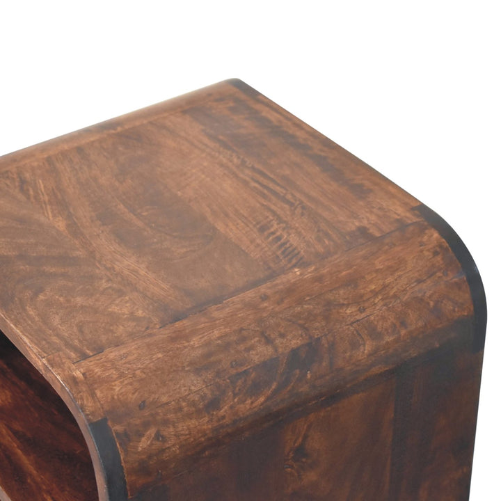 Solid Wood California Walnut Curved Edge Bedside, 1-Drawer, 2 Open Slots, Brown