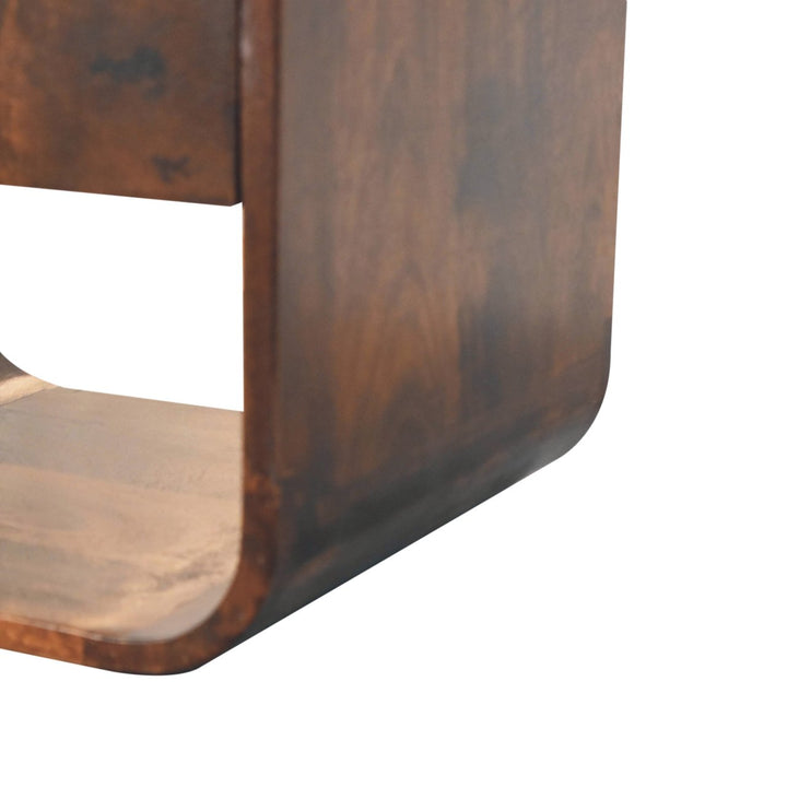 Solid Wood California Walnut Curved Edge Bedside, 1-Drawer, 2 Open Slots, Brown