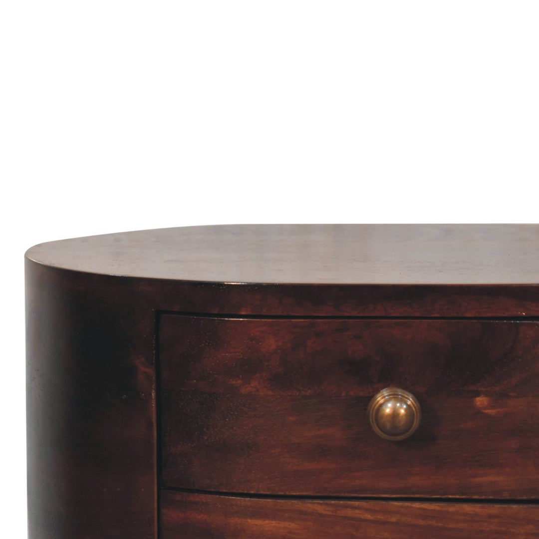 Solid Wood California Walnut Rounded Bedside Table, 2-Drawers, Nordic Legs, Dark Brown