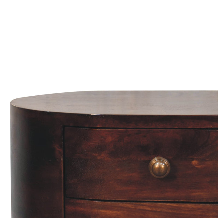 Solid Wood California Walnut Rounded Bedside Table, 2-Drawers, Nordic Legs, Dark Brown