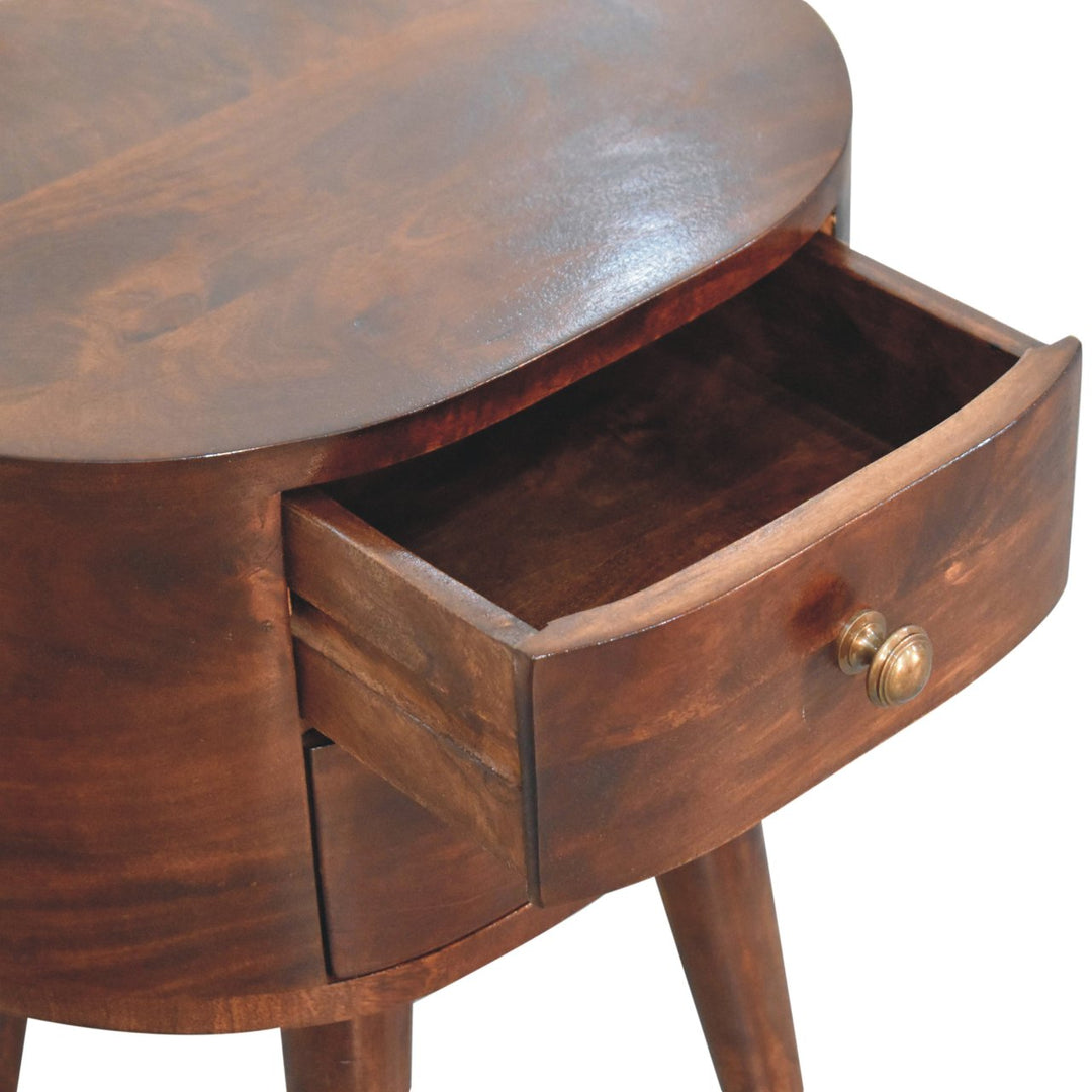 Solid Wood California Walnut Rounded Bedside Table, 2-Drawers, Nordic Legs, Dark Brown