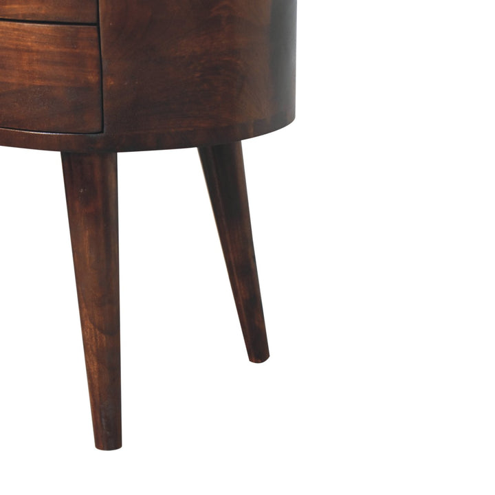 Solid Wood California Walnut Rounded Bedside Table, 2-Drawers, Nordic Legs, Dark Brown