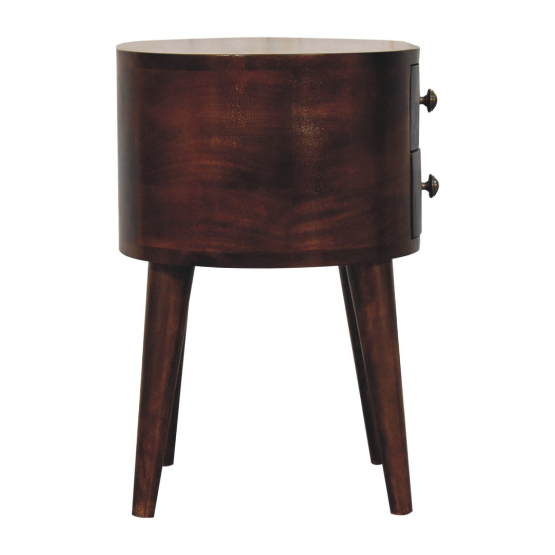 Solid Wood California Walnut Rounded Bedside Table, 2-Drawers, Nordic Legs, Dark Brown