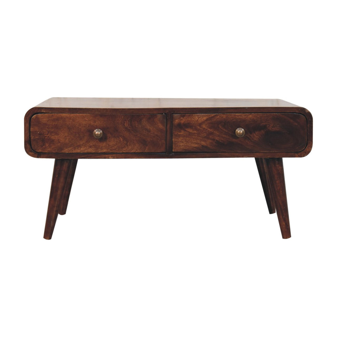 Solid Wood California Walnut Sonata Coffee Table, 4-Drawers, Nordic Legs, Dark Brown