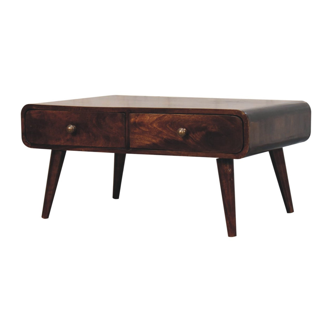 Solid Wood California Walnut Sonata Coffee Table, 4-Drawers, Nordic Legs, Dark Brown