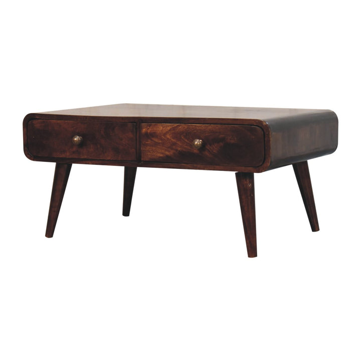 Solid Wood California Walnut Sonata Coffee Table, 4-Drawers, Nordic Legs, Dark Brown