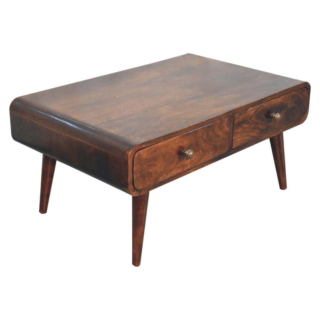 Solid Wood California Walnut Sonata Coffee Table, 4-Drawers, Nordic Legs, Dark Brown