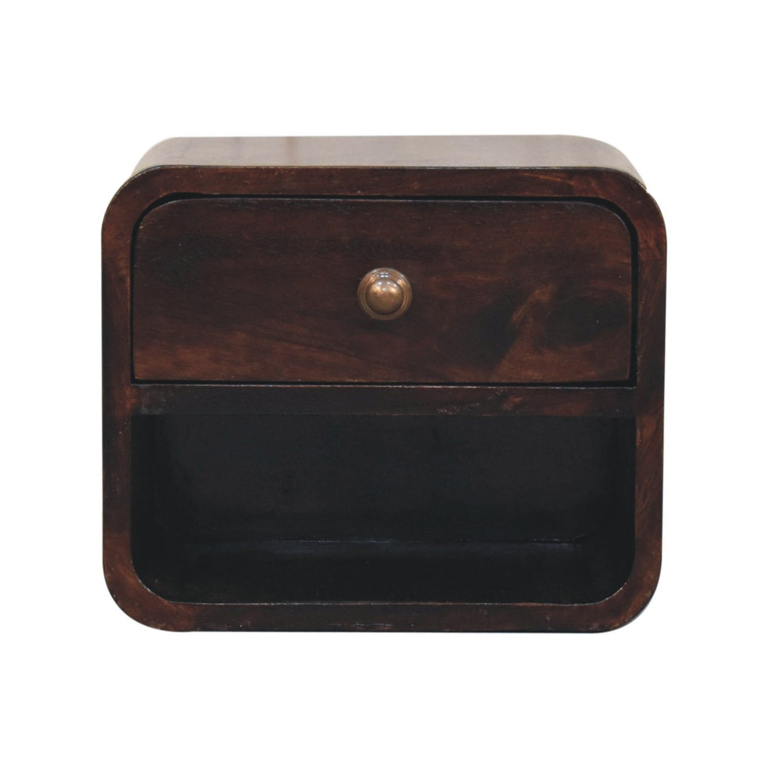 Solid Wood Mini Curved California Walnut Wall-Mounted Bedside, Open Slot, 1-Drawer