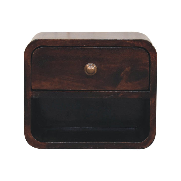 Solid Wood Mini Curved California Walnut Wall-Mounted Bedside, Open Slot, 1-Drawer