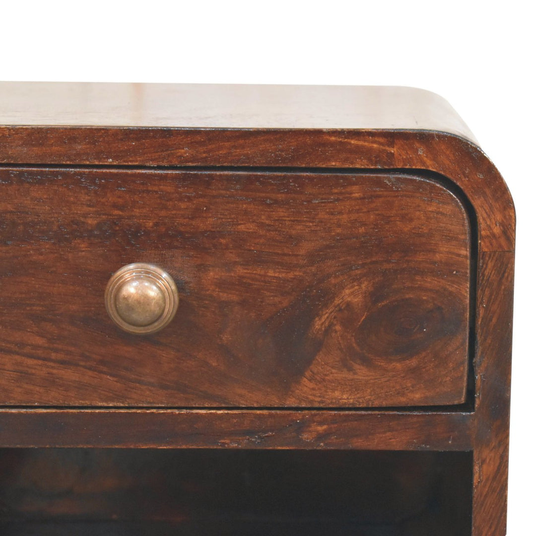 Solid Wood Mini Curved California Walnut Wall-Mounted Bedside, Open Slot, 1-Drawer