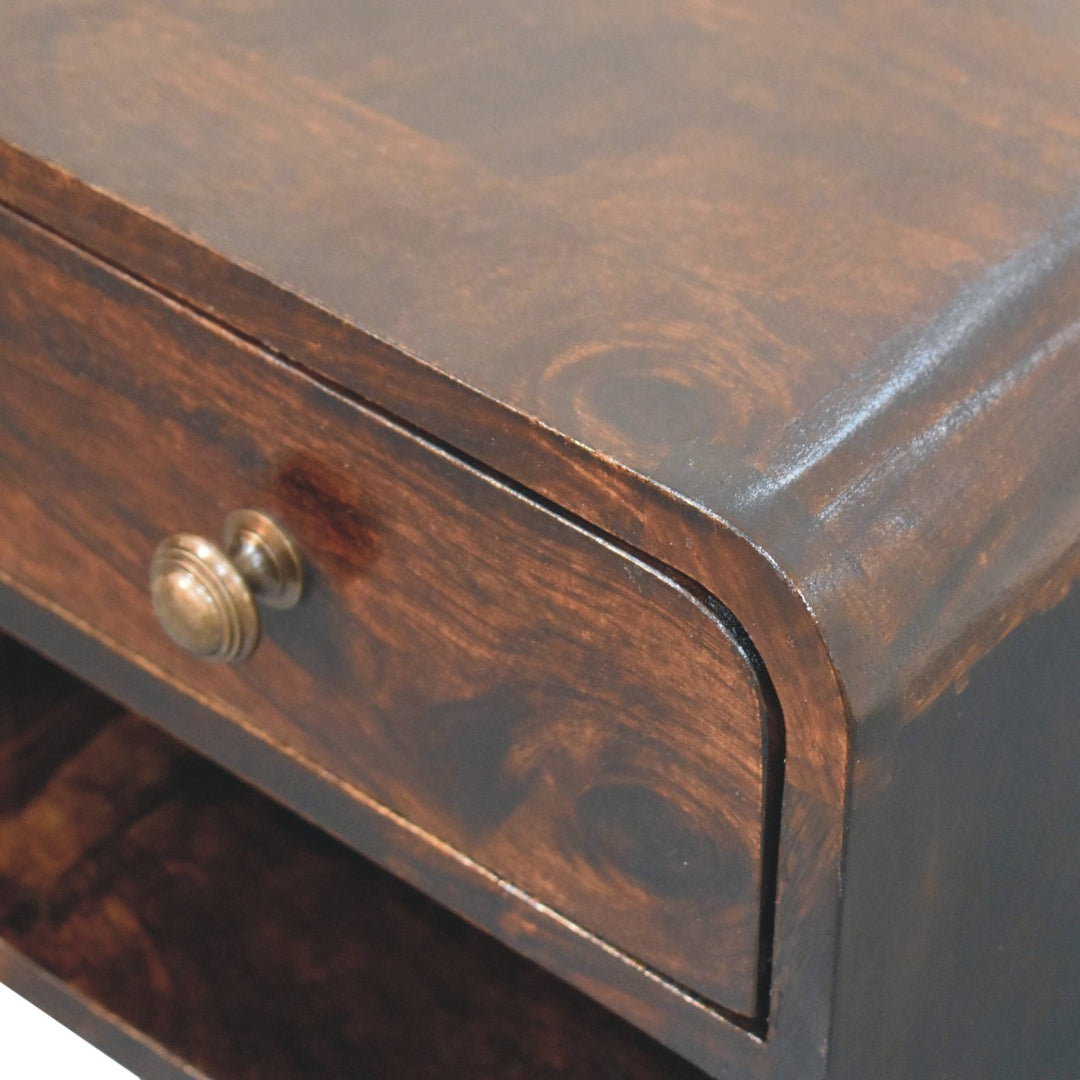 Solid Wood Mini Curved California Walnut Wall-Mounted Bedside, Open Slot, 1-Drawer