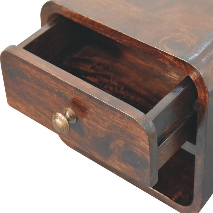 Solid Wood Mini Curved California Walnut Wall-Mounted Bedside, Open Slot, 1-Drawer