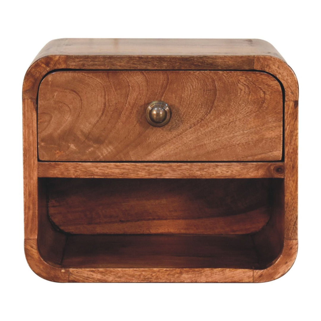 Solid Wood Mini Honey Caramel Wall-Mounted Bedside, Open Slot, 1-Drawer