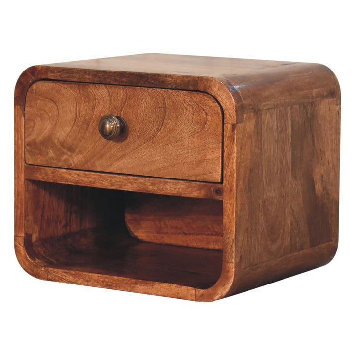 Solid Wood Mini Honey Caramel Wall-Mounted Bedside, Open Slot, 1-Drawer