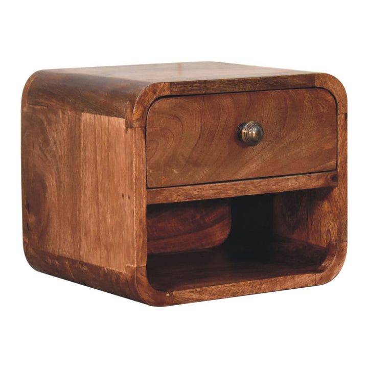 Solid Wood Mini Honey Caramel Wall-Mounted Bedside, Open Slot, 1-Drawer